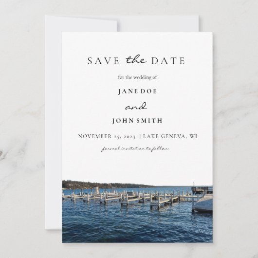 Het meer van Genève Wisconsin bespaart de datum Save The Date (Voorkant)
