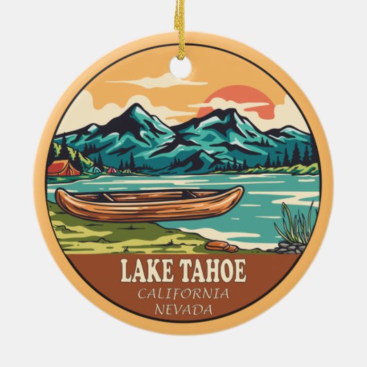 Het meer van Tahoe Boating Vissen Emblem Keramisch Ornament (Achterkant)