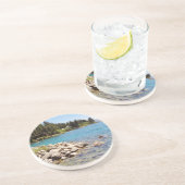 Het meer van Tahoe's heldere wateren met sneeuwber Zandsteen Onderzetter (Zijkant)