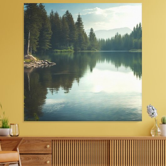 Het meer vredig rustig canvas afdruk (Insitu (Woonkamer))