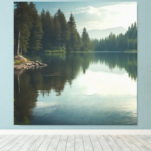 Het meer vredig rustig canvas afdruk (Insitu (Houten vloer))