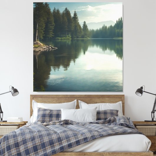 Het meer vredig rustig canvas afdruk (Insitu (Slaapkamer))