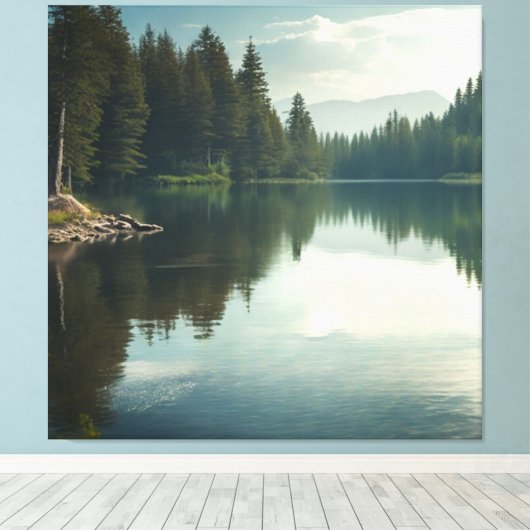 Het meer vredig rustig canvas afdruk (Insitu (Houten vloer))