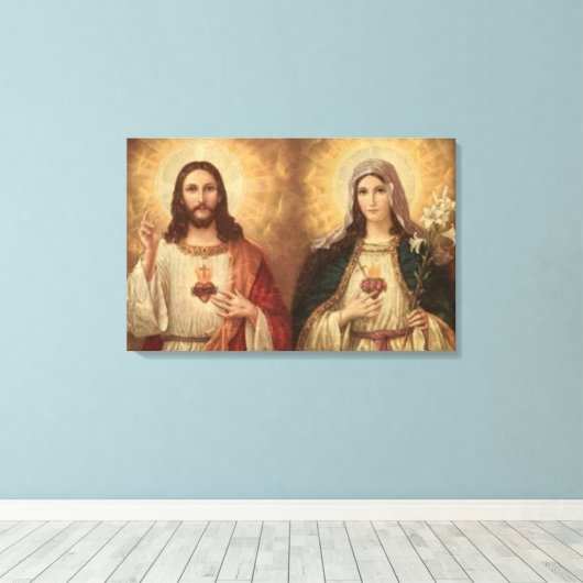 Het meest heilige hart van heilige Jezus en heilig Canvas Afdruk (Insitu (Houten vloer))