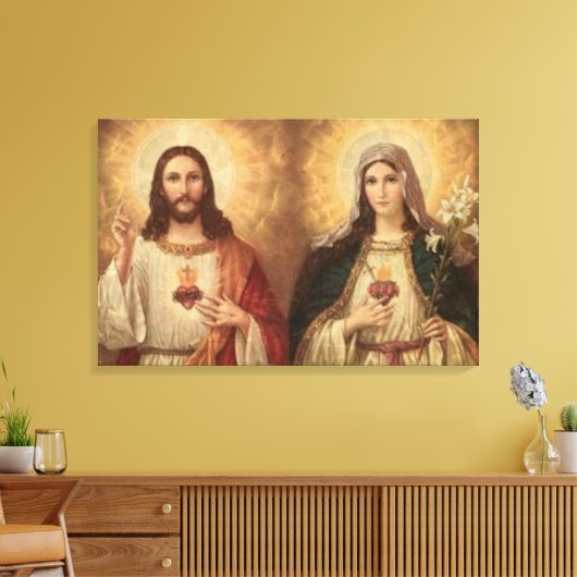 Het meest heilige hart van heilige Jezus en heilig Canvas Afdruk (Insitu (Woonkamer))