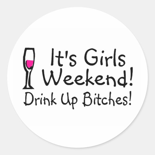 Het Meisenweekend Drink wijn op Ronde Sticker (Voorkant)