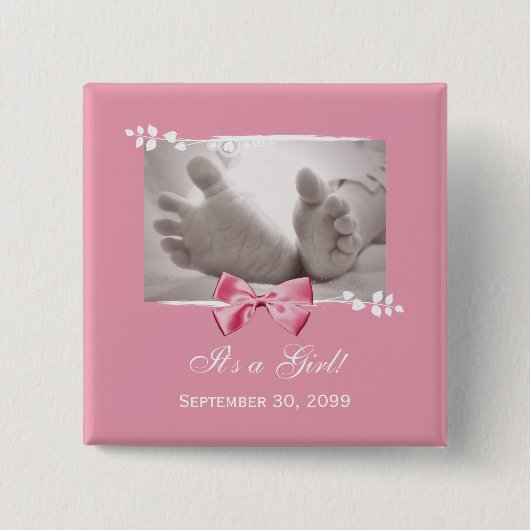 Het meisje Baby shower Elegant Birth kondiging Vierkante Button 5,1 Cm (Voorkant)