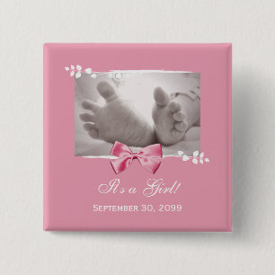 Het meisje Baby shower Elegant Birth kondiging Vierkante Button 5,1 Cm