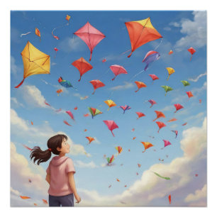 Het meisje dat naar de vliegers kijkt perfect poster