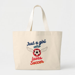 Het meisje dat van voetbal houdt grote tote bag