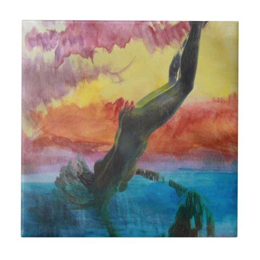 Het meisje en de dolfijn tegeltje (Voorkant)