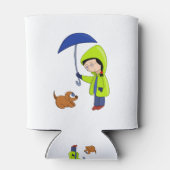 Het meisje en de hond op een regenachtige dag blikjeskoeler (Achterkant)