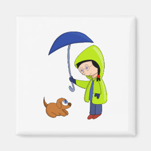 Het meisje en de hond op een regenachtige dag magneet