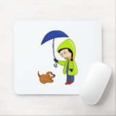 Het meisje en de hond op een regenachtige dag muismat (Met muis)