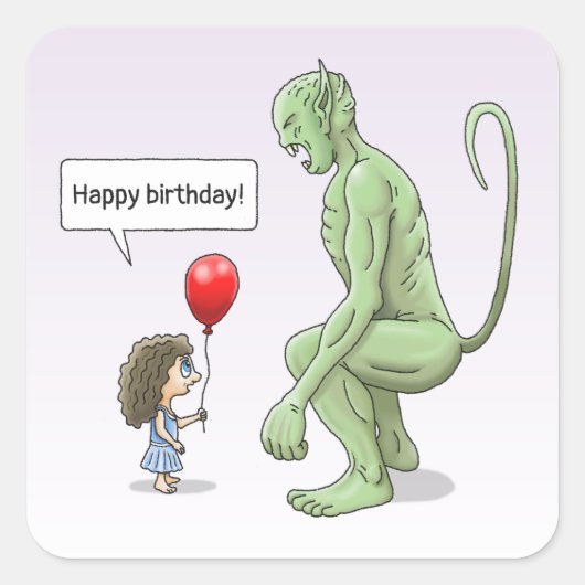 Het meisje en de kobold vierkante sticker (Voorkant)