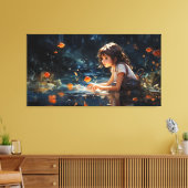 Het meisje en de magische vijver van Golden Fish Canvas Afdruk (Insitu (Woonkamer))
