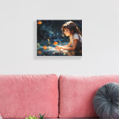 Het meisje en de magische vijver van Golden Fish Canvas Afdruk (Insitu (Woonkamer))