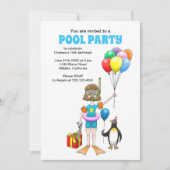 Het meisje en de pinguïn's pool party kaart (Voorkant)