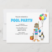 Het meisje en de pinguïn's pool party kaart (Voorkant)