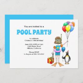 Het meisje en de pinguïn's pool party kaart