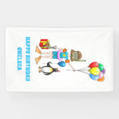 Het meisje en de pinguïn's pool party spandoek (Horizontaal)