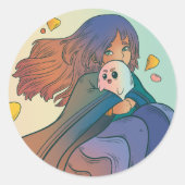 Het meisje en haar spook ronde sticker (Voorkant)