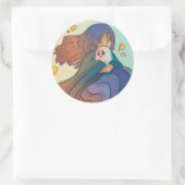 Het meisje en haar spook ronde sticker (Tas)