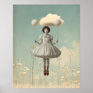 Het meisje & haar wolk | Surrealistische prentenbo Poster