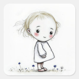 Het meisje in de Wildflowers Sketch Vierkante Sticker