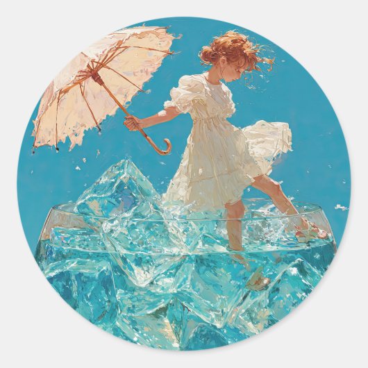 Het meisje in het glas ronde sticker (Voorkant)