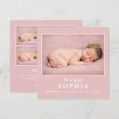Het meisje is Blush Roze foto Collage Baby Girl Aankondiging (Voorkant / Achterkant)