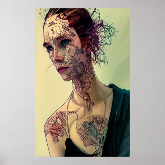 Het meisje met Cyber-Tattoos Poster (Voorkant)