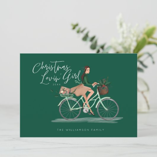 Het meisje met de kerstavond van Waterolor dat een Feestdagenkaart (Staand voorkant)