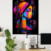 Het meisje met de parel herinterpreteerde Neon Poster (Thuiskantoor)