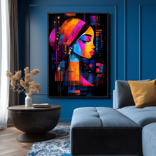 Het meisje met de parel herinterpreteerde Neon Poster