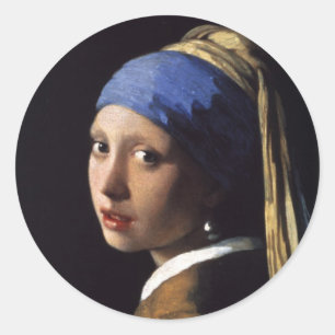 Het meisje met de parel ronde sticker