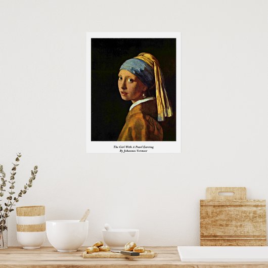 Het meisje met een parel die van Johannes Vermeer  Poster (Keuken)
