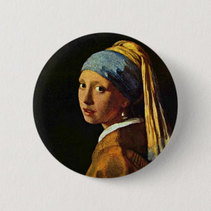 Het meisje met een parel... door Johannes Verme. Ronde Button 5,7 Cm