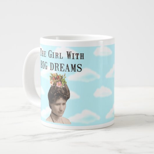 Het meisje met grote dromen  fotocollage grote koffiekop (Links)