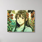 Het meisje met kersenvruchten - Moderne illustrati Canvas Afdruk (Voorkant)