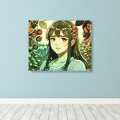 Het meisje met kersenvruchten - Moderne illustrati Canvas Afdruk (Insitu (Houten vloer))