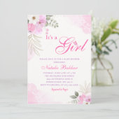 Het meisje met roze Waterverf Floral Baby Girl Sho Kaart (Staand voorkant)