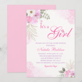 Het meisje met roze Waterverf Floral Baby Girl Sho Kaart (Voorkant / Achterkant)