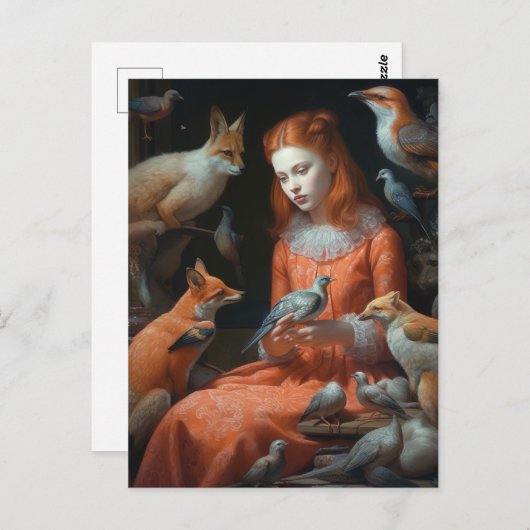 Het meisje met vossen en vogels briefkaart (Voorkant / Achterkant)