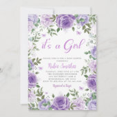 Het Meisje Paarse Waterverf Floral Baby shower Kaart (Voorkant)