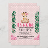 Het meisje, roze, Giraffe, Baby shower Kaart (Voorkant / Achterkant)