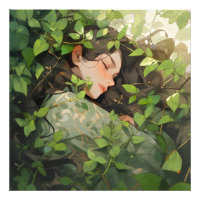 Het meisje slaapt in Forest Anime