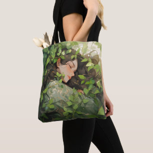 Het meisje slaapt in Forest Anime Tote Bag