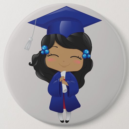 Het Meisje van afstuderen in Blauw Ronde Button 6,0 Cm (Voorkant)