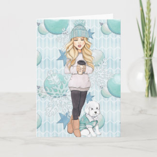 Het Meisje van de blonde met Wit Puppy Feestdagen Kaart